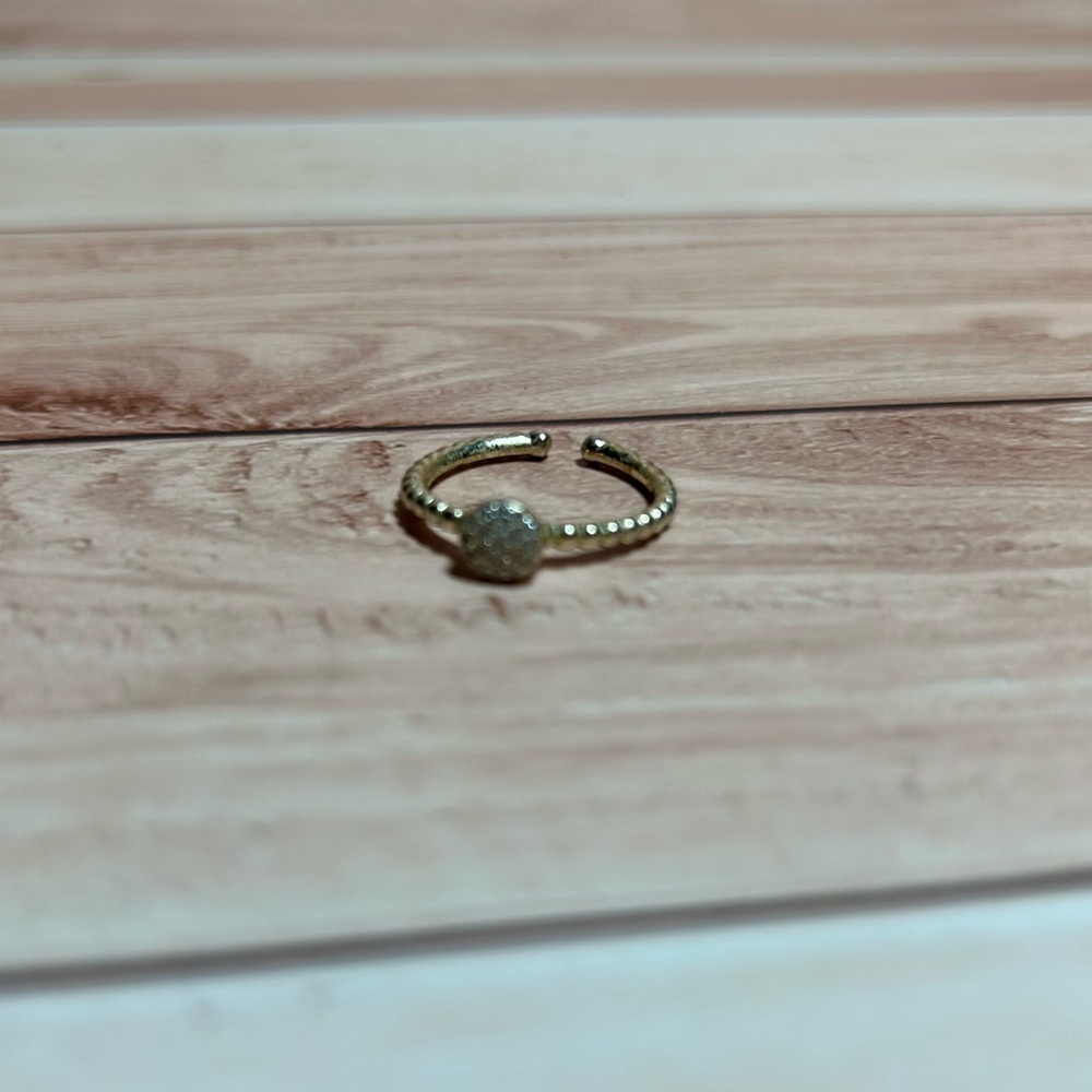 Adjustable Silver Gold Tone Ring with Clear Stones